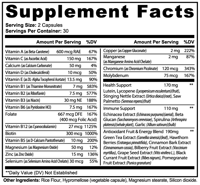 Complete Multivitamin + Immunity Boost Supplement – 60 Count