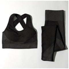 Textured Leggings and Sports Bra Activewear Set for Fitness