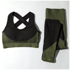 Textured Leggings and Sports Bra Activewear Set for Fitness
