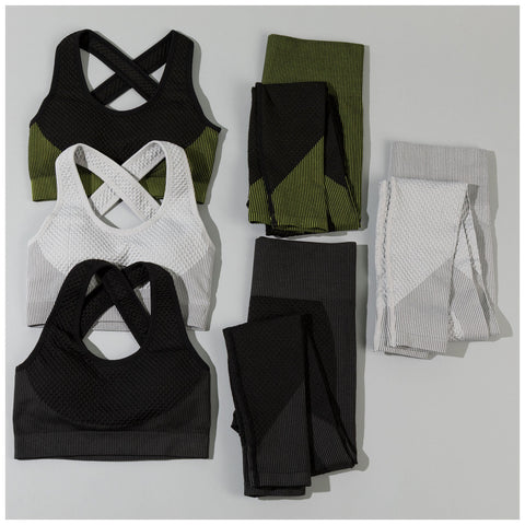 Textured Leggings and Sports Bra Activewear Set for Fitness