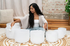 7-Piece White Frosted Crystal Singing Bowl Chakra Set