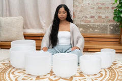 7-Piece White Frosted Crystal Singing Bowl Chakra Set