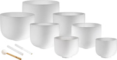 7-Piece White Frosted Crystal Singing Bowl Chakra Set
