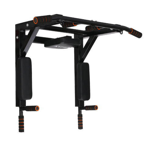 Wall-Mounted Fitness Station with Pull-Up Bar, Parallel Bars & Sandbag Rack