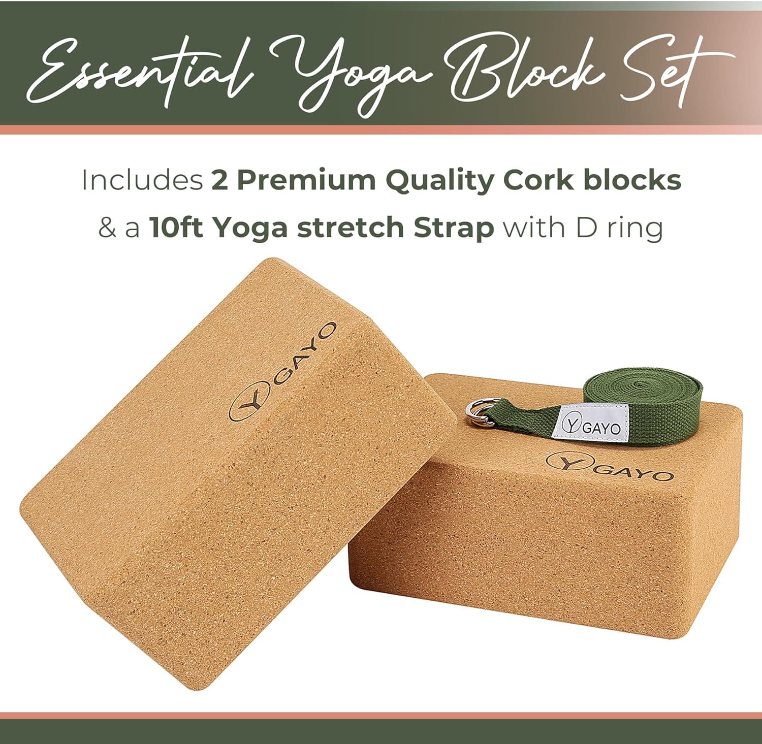 Sustainable Cork Yoga Blocks and Strap Set for Practice
